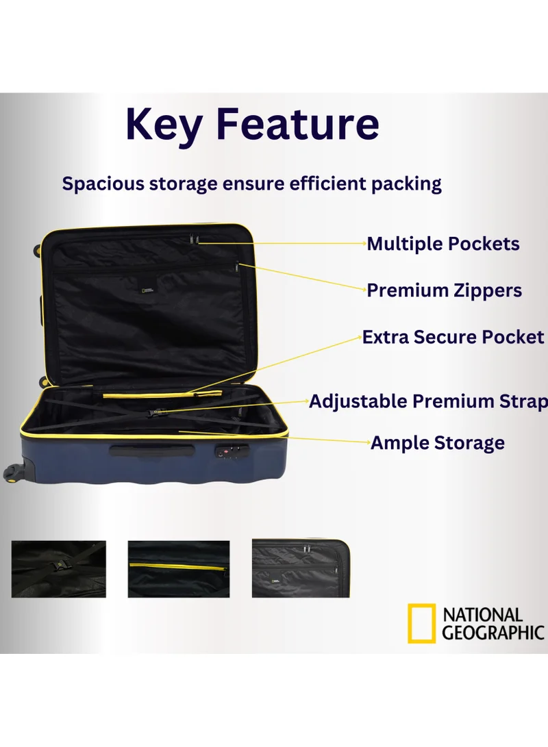 NATIONAL GEOGRAPHIC National Geographic Arete ABS Hard Case Carry-On Small Cabin Travel Suitcase Navy, Durable Lightweight Travel Luggage, 4 Wheel Trolley Bag with TSA Combination Lock (20 Inch).