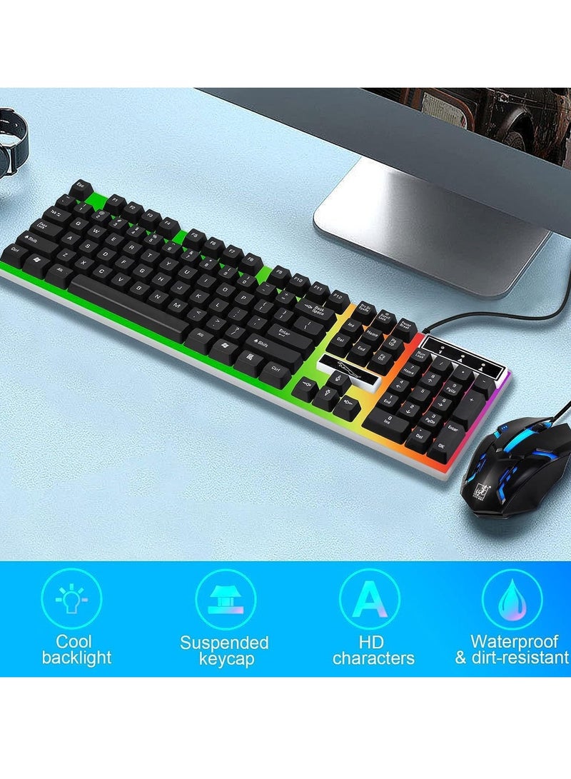 G21 Computer Gaming Keyboard and Mouse Combo : Keyboard with Flexible Polychromatic LED Lights Mechanical Feel Wired USB Working Keyboard Mouse Set  - Image 2