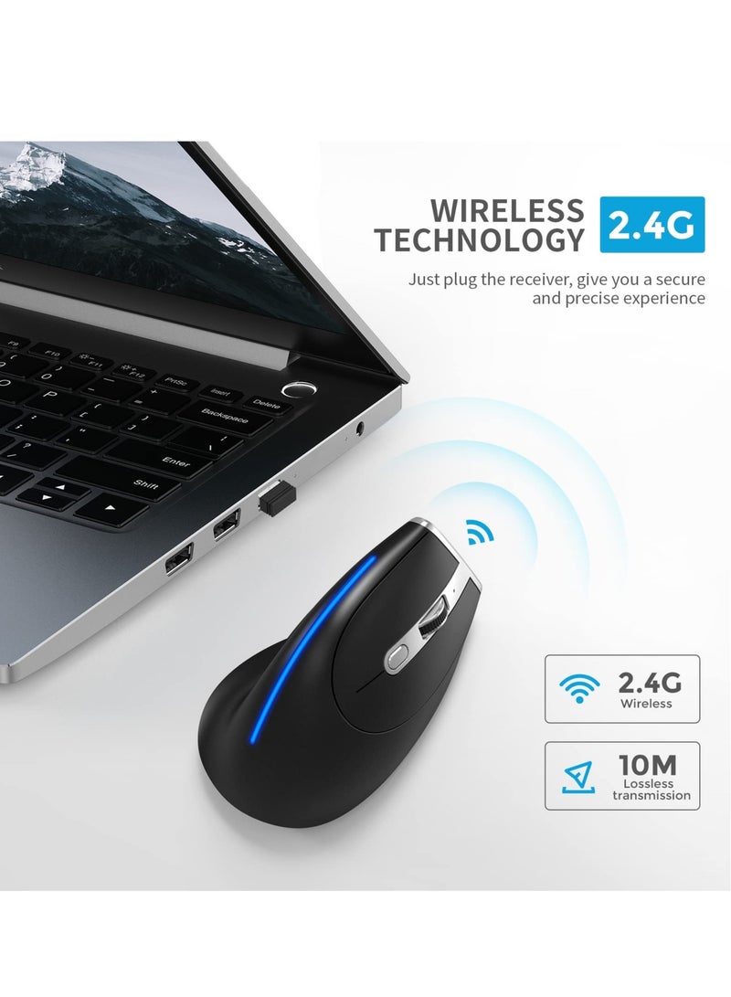 SOLARAE Ergonomic Mouse, Wireless Vertical Mouse, Rechargeable Optical Mice, 6 Button Vertical Mouse with USB Receiver, Silent Mouse with Adjustable DPI 1000/1600/2400, Compatible with Windows and MAC OS - Image 4