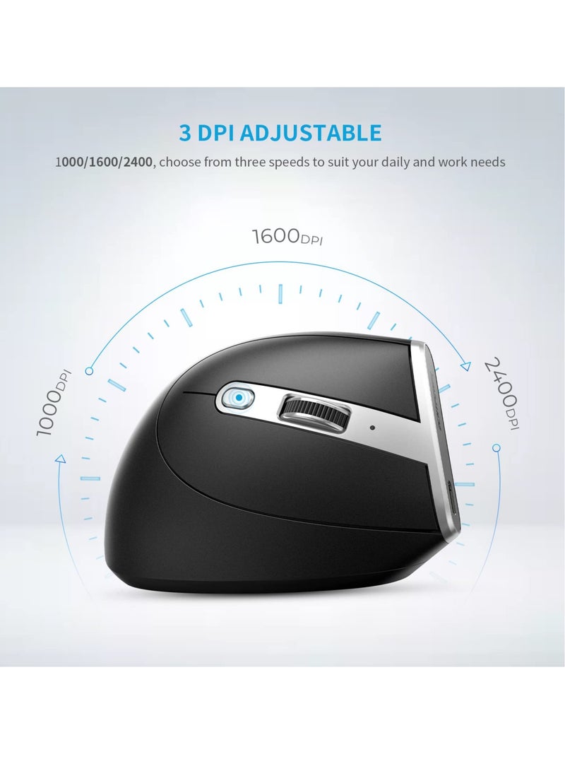 SOLARAE Ergonomic Mouse, Wireless Vertical Mouse, Rechargeable Optical Mice, 6 Button Vertical Mouse with USB Receiver, Silent Mouse with Adjustable DPI 1000/1600/2400, Compatible with Windows and MAC OS - Image 5
