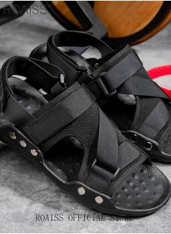 roaiss Trendy Open Toe Outdoor Sandals for Men with Velcro Heel Lightweight Breathable Cool Non-slip Beach Slippers Comfortable Wear-Resistant Shockproof Driving Flat Shoes with Elastic Soft Sole  - Image 5