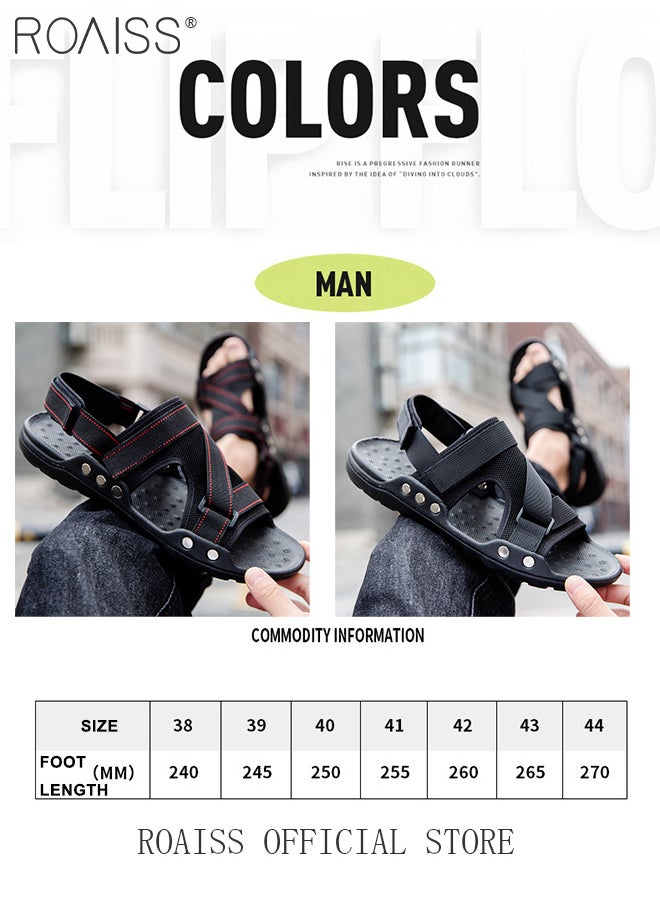 Trendy Open Toe Outdoor Sandals for Men with Velcro Heel Lightweight Breathable Cool Non-slip Beach Slippers Comfortable Wear-Resistant Shockproof Driving Flat Shoes with Elastic Soft Sole