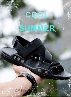 roaiss Trendy Open Toe Outdoor Sandals for Men with Velcro Heel Lightweight Breathable Cool Non-slip Beach Slippers Comfortable Wear-Resistant Shockproof Driving Flat Shoes with Elastic Soft Sole  - Image 1