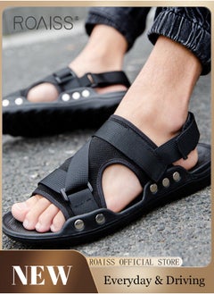 roaiss Trendy Open Toe Outdoor Sandals for Men with Velcro Heel Lightweight Breathable Cool Non-slip Beach Slippers Comfortable Wear-Resistant Shockproof Driving Flat Shoes with Elastic Soft Sole  - Image 2