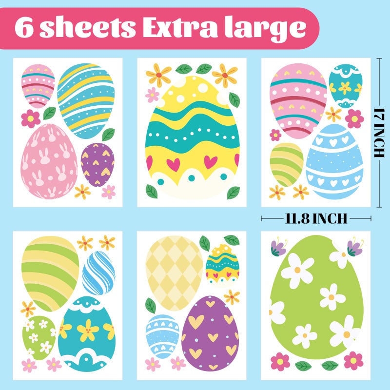 Tuzuaol Extra Large Easter Window Clings Decorations for Glass Windows, 53pcs Removable PVC Multicolor Easter Eggs Window Decals Stickers - Image 2