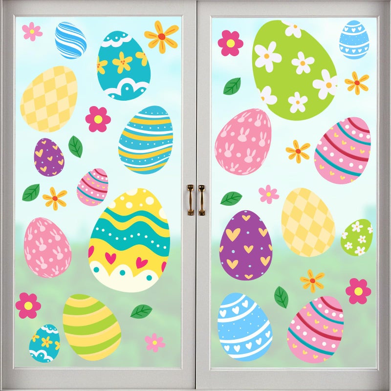 Tuzuaol Extra Large Easter Window Clings Decorations for Glass Windows, 53pcs Removable PVC Multicolor Easter Eggs Window Decals Stickers - Image 5