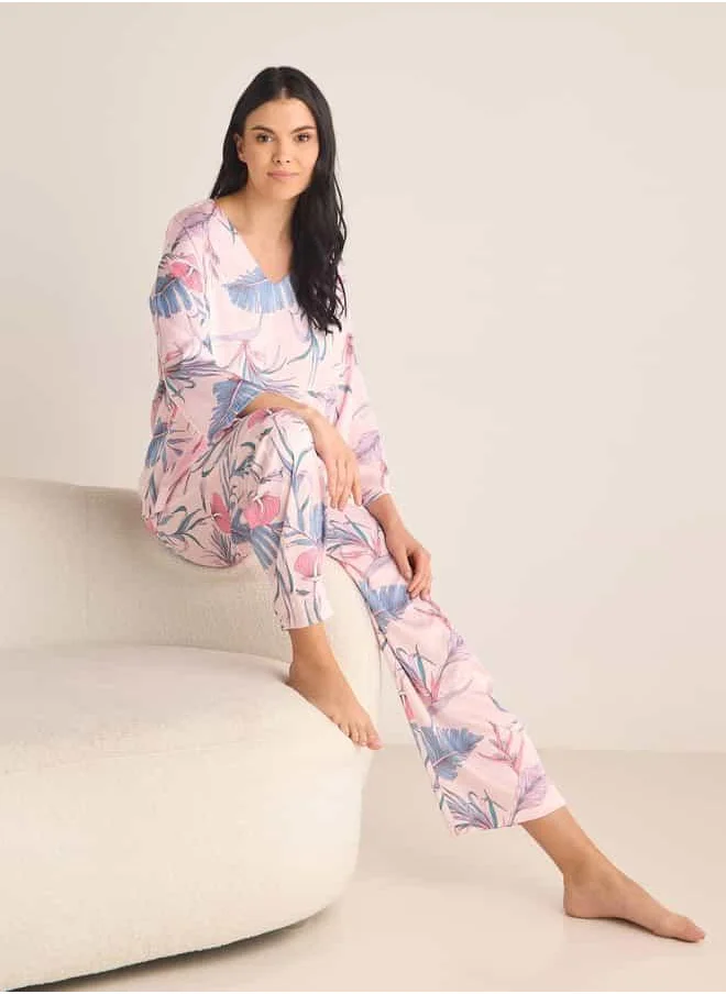 فاف Floral Print T-shirt and Pyjama Set