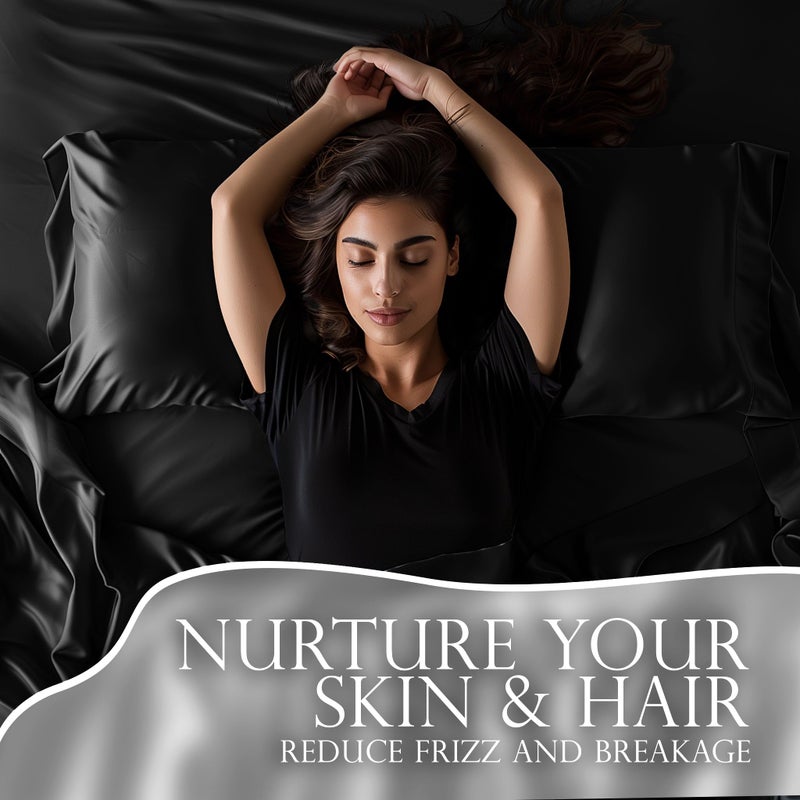 DECOLURE Satin Sheet Queen Set 6pcs - Comfy Hotel Luxury Silk Feel Satin Sheets Queen - Elegant Silky Soft Queen Size Satin Bed Sheets - Light Wrinkle-Free Black Satin Sheets with Deep Pocket (Black) - Image 5