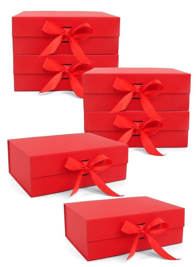 Wuqoioo Gift Boxes With Lids, 6 Pack Magnetic Gift Box Gift Box With Ribbon, Bridesmaid Proposal Box For Birthday Christmas Bridesmaid Wedding, 10.5"X7.5"X3.1" (Red - Image 1