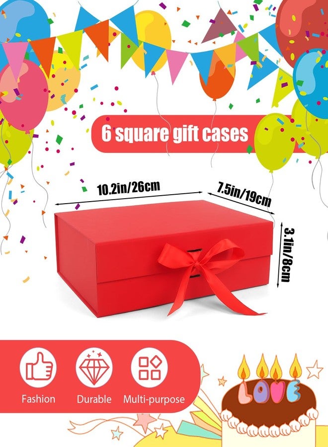 Wuqoioo Gift Boxes With Lids, 6 Pack Magnetic Gift Box Gift Box With Ribbon, Bridesmaid Proposal Box For Birthday Christmas Bridesmaid Wedding, 10.5"X7.5"X3.1" (Red - Image 2
