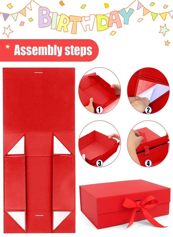 Wuqoioo Gift Boxes With Lids, 6 Pack Magnetic Gift Box Gift Box With Ribbon, Bridesmaid Proposal Box For Birthday Christmas Bridesmaid Wedding, 10.5"X7.5"X3.1" (Red - Image 4