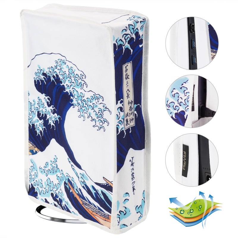 playvital Vertical Dust Cover for ps5 Slim Disc EditionThe New Smaller Design Nylon Dust Proof Protector Waterproof Cover Sleeve for ps5 Slim Console The Great Wave - Image 2