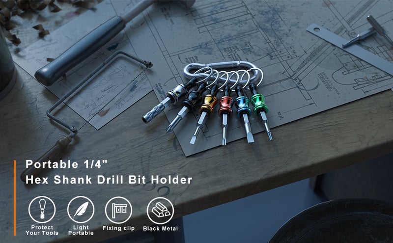 1/4inch Hex Shank Aluminum Alloy Screwdriver Bits Holder Extension Bar Drill Screw Adapter Change Keychain Portable（15PC color with silver metal fastener） - Image 5