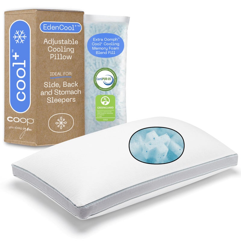 Coop Home Goods Coop Home Goods Cool Adjustable Pillow King Size Plus Shaped Memory Foam Pillows with Cooling Gel Back Neck Support Stomach or Side Sleeper Pillow CertiPURUSGREENGUARD Gold