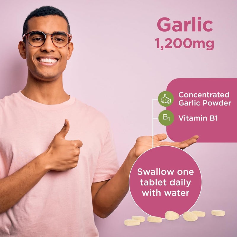 Healthspan Garlic 1200mg 120 Tablets Supports Heart Health The Respiratory System Maintains Normal Cholesterol Levels Added Vitamin B1 OdourControlled Easy to Swallow Vegetarian - Image 4