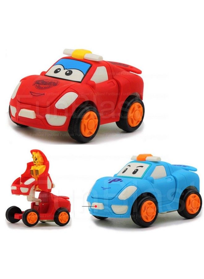 FunBlast لعبة سيارة روبوت تعمل بسحب ودفع للأطفال - سيارة سباق تتحول إلى روبوت - لون عشوائي (مجموعة من 2 قطعة روبوت) - Image 1