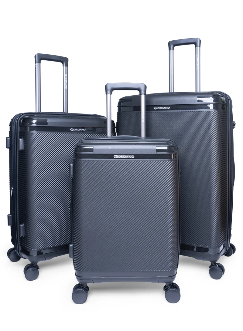 GIORDANO Giordano League Luggage Set PP Hardshell Travel Business Suitcase, Durable Hardside Unbreakable Lightweight Expandable Anti-theft Zip 4 Double Wheel TSA Lock 3pcs Trolley (20+24+28 Inch).Black
