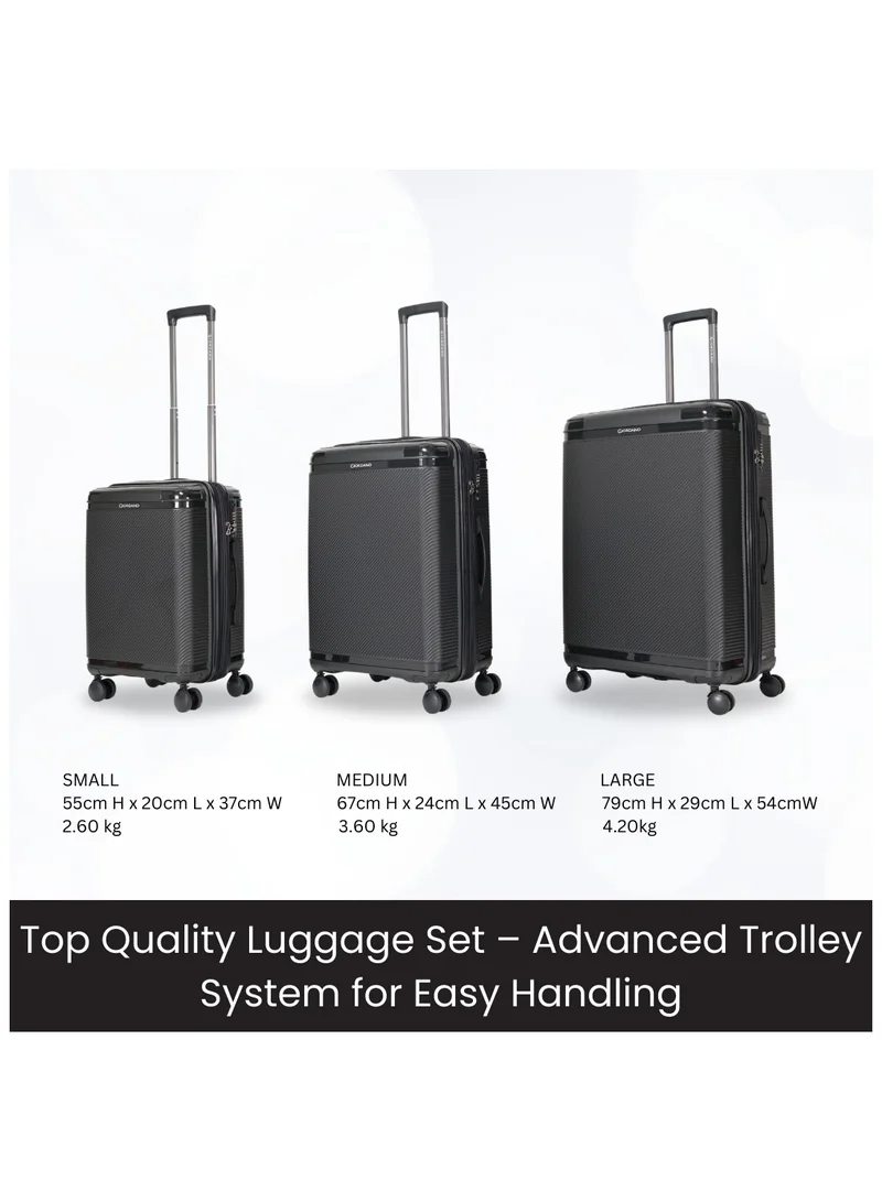 GIORDANO Giordano League Luggage Set PP Hardshell Travel Business Suitcase, Durable Hardside Unbreakable Lightweight Expandable Anti-theft Zip 4 Double Wheel TSA Lock 3pcs Trolley (20+24+28 Inch).Black