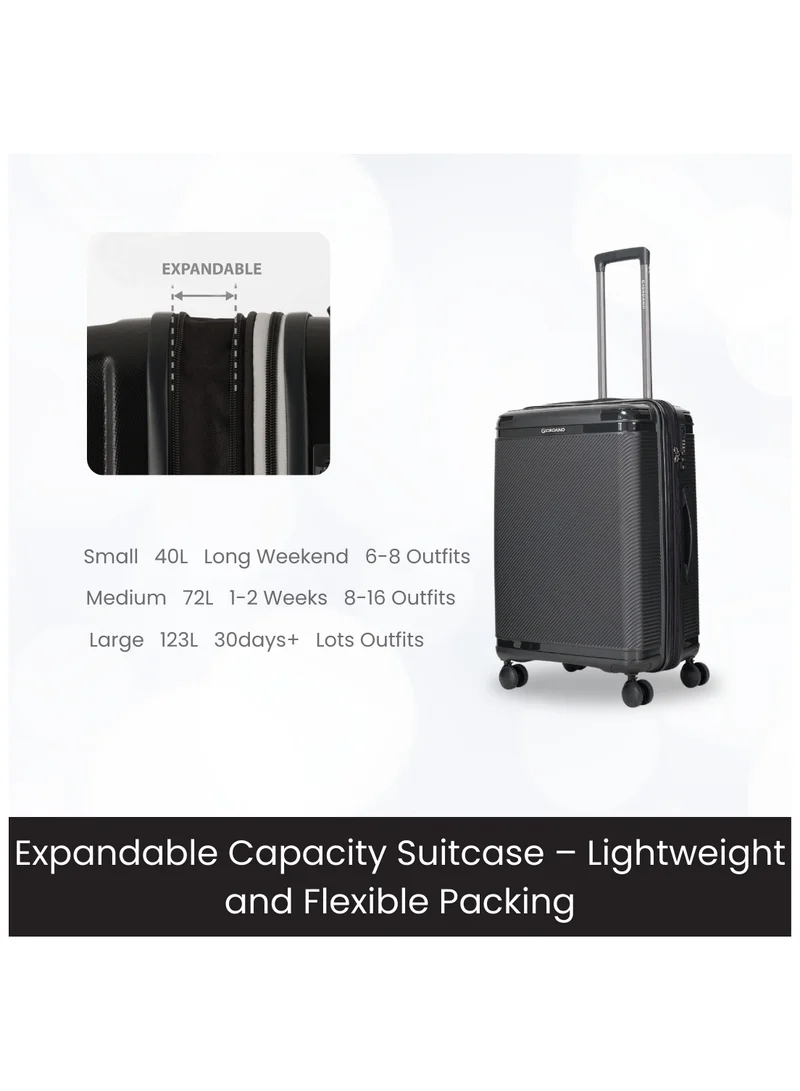 GIORDANO Giordano League Luggage Set PP Hardshell Travel Business Suitcase, Durable Hardside Unbreakable Lightweight Expandable Anti-theft Zip 4 Double Wheel TSA Lock 3pcs Trolley (20+24+28 Inch).Black