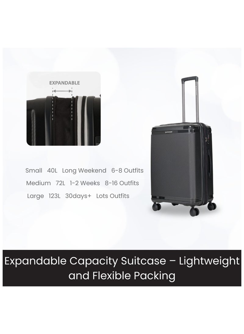 GIORDANO Giordano League Luggage Set PP Hardshell Travel Business Suitcase, Durable Hardside Unbreakable Lightweight Expandable Anti-theft Zip 4 Double Wheel TSA Lock 3pcs Trolley (20+24+28 Inch).Black  - Image 4
