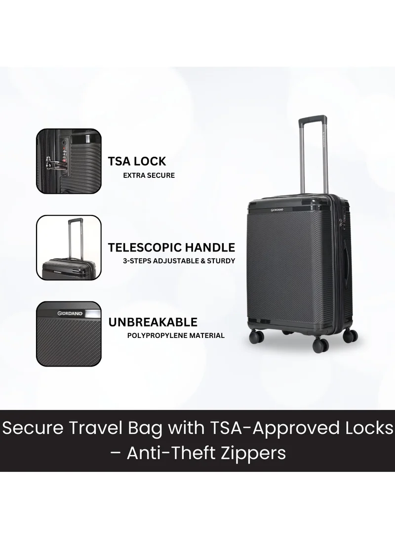 GIORDANO Giordano League Luggage Set PP Hardshell Travel Business Suitcase, Durable Hardside Unbreakable Lightweight Expandable Anti-theft Zip 4 Double Wheel TSA Lock 3pcs Trolley (20+24+28 Inch).Black