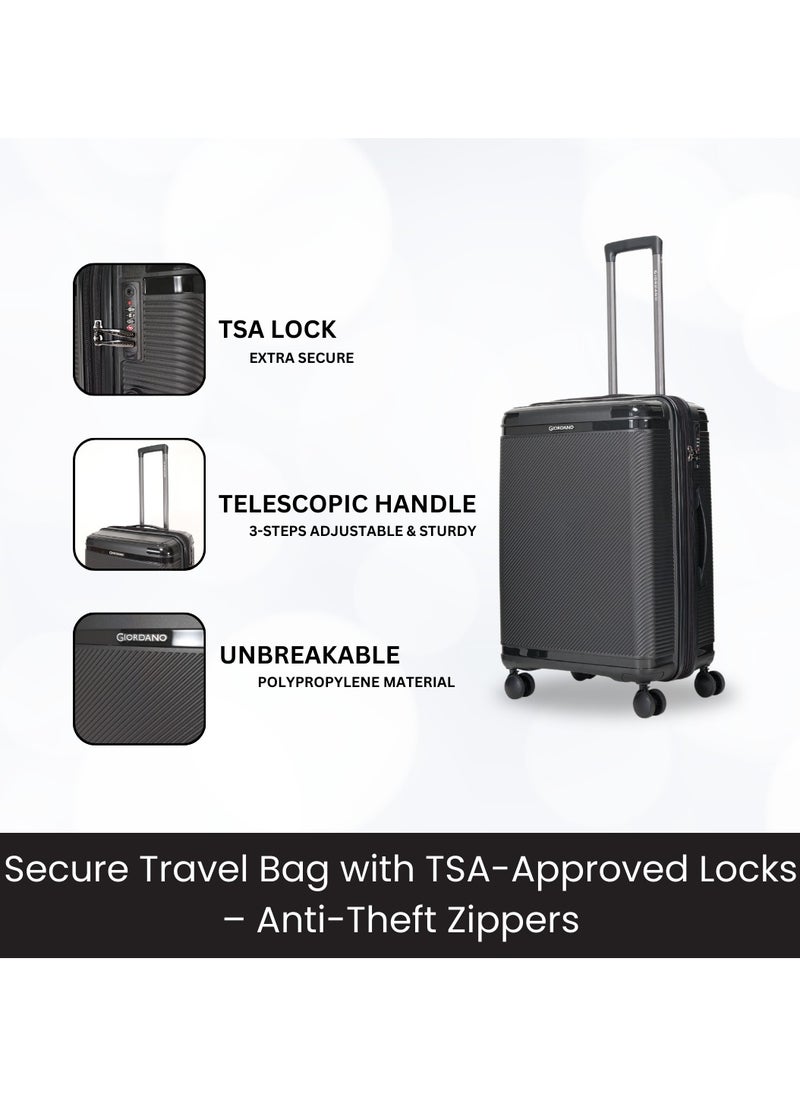 GIORDANO Giordano League Luggage Set PP Hardshell Travel Business Suitcase, Durable Hardside Unbreakable Lightweight Expandable Anti-theft Zip 4 Double Wheel TSA Lock 3pcs Trolley (20+24+28 Inch).Black  - Image 5