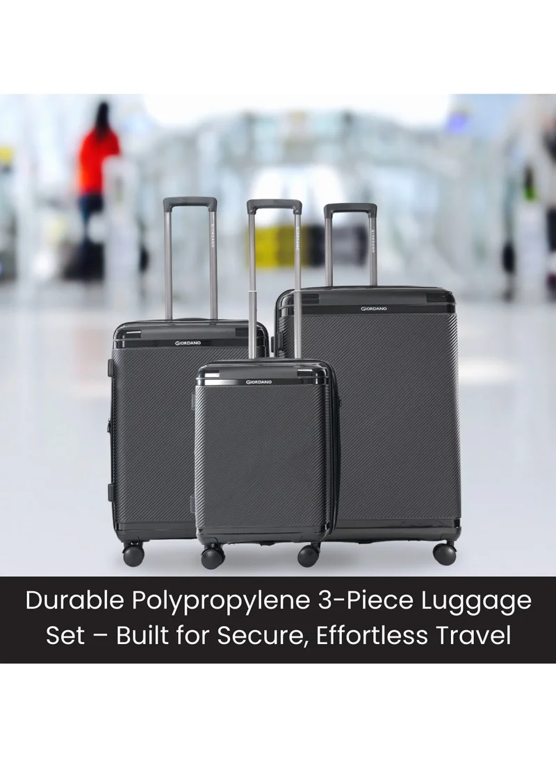 GIORDANO Giordano League Luggage Set PP Hardshell Travel Business Suitcase, Durable Hardside Unbreakable Lightweight Expandable Anti-theft Zip 4 Double Wheel TSA Lock 3pcs Trolley (20+24+28 Inch).Black
