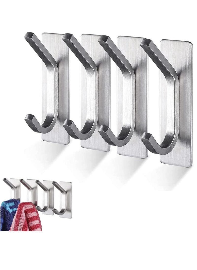 KASTWAVE 4 Pack Self Adhesive Hooks Brushed Stainless Steel Adhesive Door Hooks Heavy Duty Wall Hooks for Hanging Towels Robes Coats Keys Calendars Bathroom Home Kitchen  - Image 1