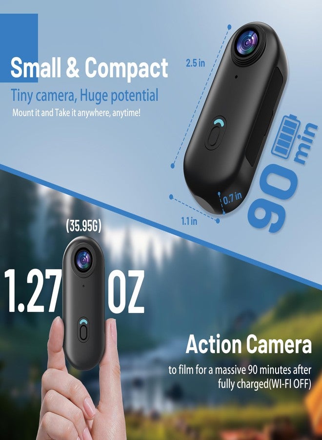 Intepoll 4K Mini WiFi Action Camera 64GB Thumb POV Portable Body Cam Wearable Video Recorder with IPX7 Waterproof Underwater Camcorder, Helmet Mount, Magnetic Sport DV for Bike Cycling, Pet, Vlogging(Black) - Image 2