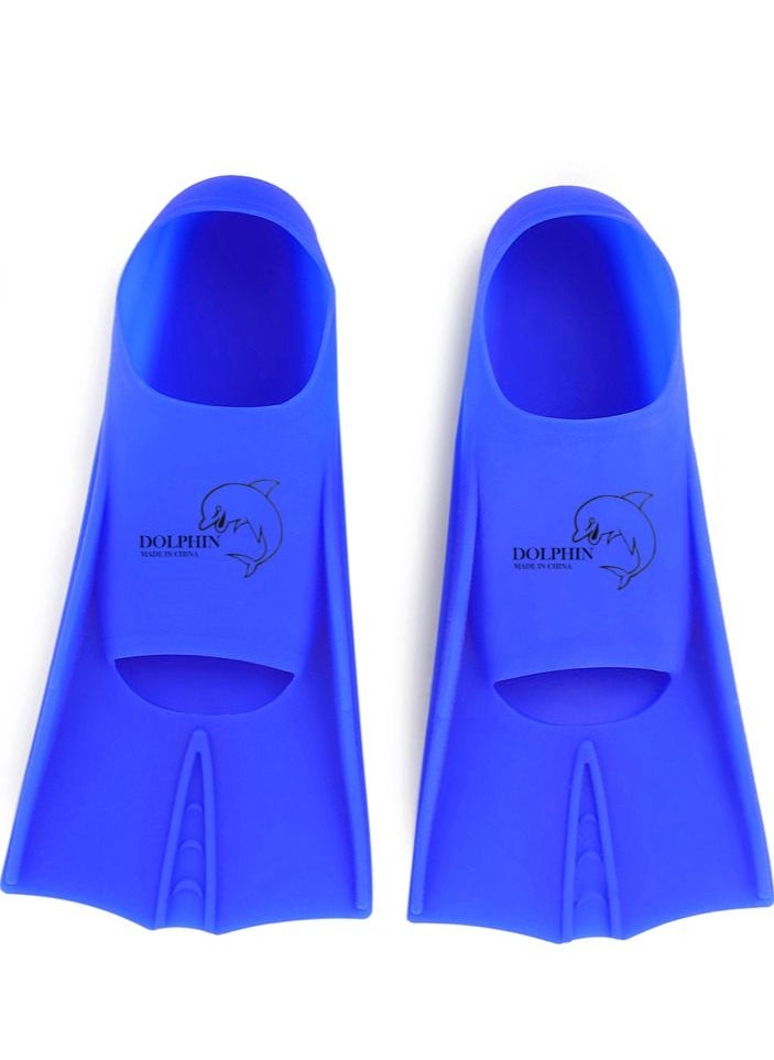 Dolphin Silicone Swim Training Short Fins, Blue, Size XL (42-44)  - Image 1