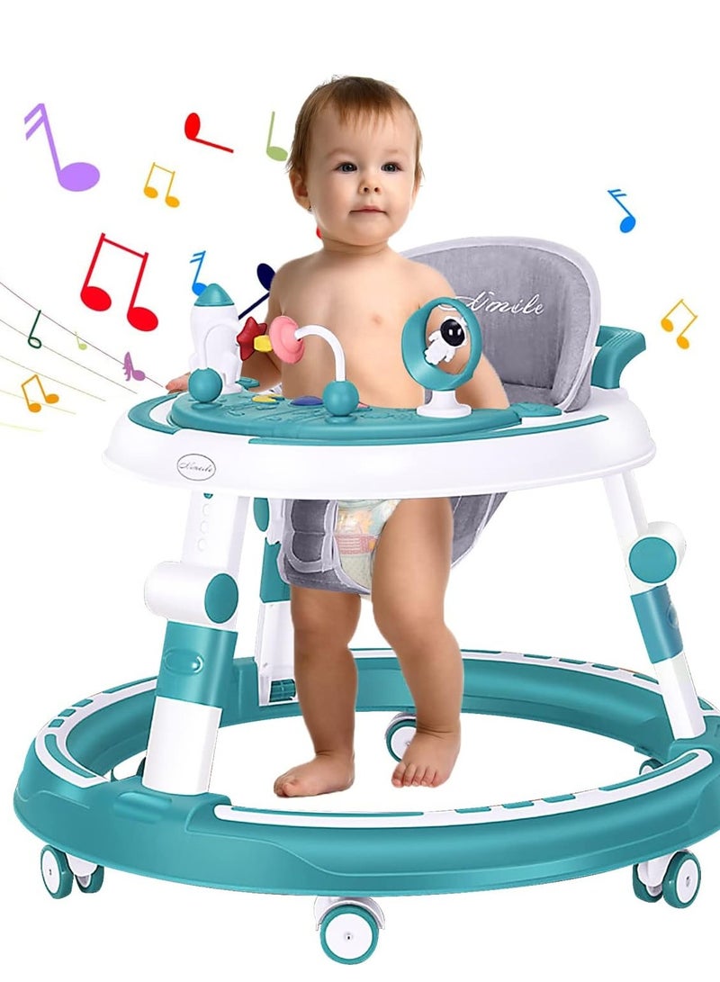 Multifunctional Height Adjustable 4 in-1 Baby Walker, Stroller with Removable Music Tray Toys, Foot Pads Safe and Comfortable for 6-18 Months - Image 1