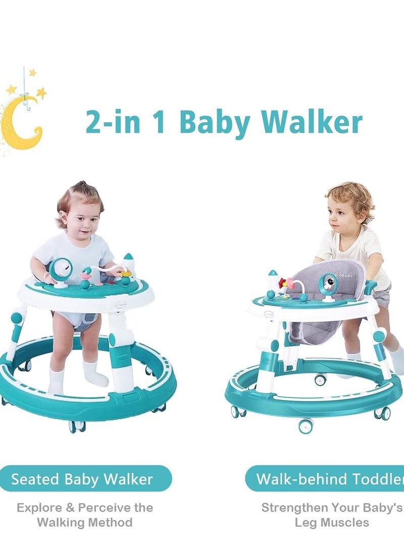 Multifunctional Height Adjustable 4 in-1 Baby Walker, Stroller with Removable Music Tray Toys, Foot Pads Safe and Comfortable for 6-18 Months - Image 2