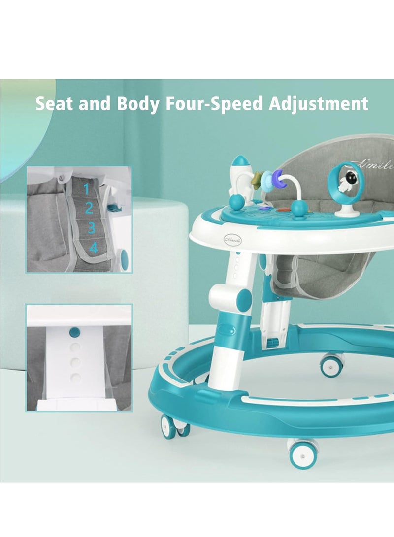 Multifunctional Height Adjustable 4 in-1 Baby Walker, Stroller with Removable Music Tray Toys, Foot Pads Safe and Comfortable for 6-18 Months - Image 5