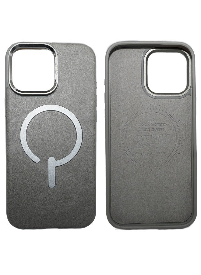 Aztech Leather Case for iPhone 16 Pro Max, MagSafe Compatible, Premium Tumbled Leather, Slim Fit, Durable Protective Case, Grey Color, Metal Buttons, Camera Bump Frame, Anti-Scratch, Shockproof, Premium Leather Cover, Stylish iPhone 16 Pro Max Case, Everyday Protection, Drop Protection, Magnetic Wireless Charging Compatible, Slim Design, Modern Phone Cover, Trendy Mobile Accessories, iPhone 16 Pro Max Accessories, Protective Leather Case