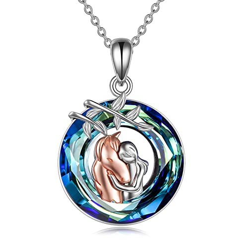 YFN Horse Pendant Necklace Jewelry 925 Sterling Silver Women Embrace Horse Gift 18" - Image 1