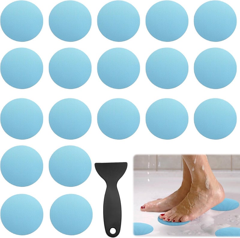 Coufce 24 PCS Bathtub Non Slip Stickers Blue Adhesive Decals Round Shape Anti Slip Shower Stickers Bath Non Slip Stickers for Floor Bathroom Stairs Ladders with Scraper - Image 1