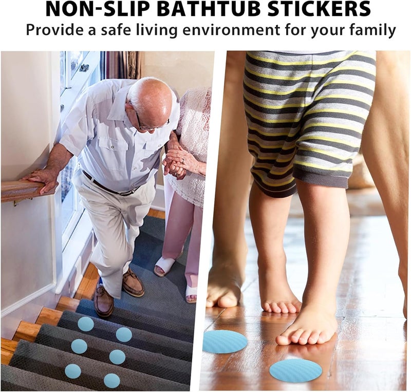 Coufce 24 PCS Bathtub Non Slip Stickers Blue Adhesive Decals Round Shape Anti Slip Shower Stickers Bath Non Slip Stickers for Floor Bathroom Stairs Ladders with Scraper - Image 4