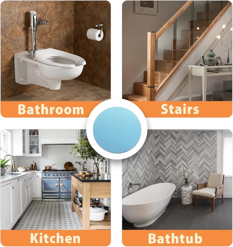Coufce 24 PCS Bathtub Non Slip Stickers Blue Adhesive Decals Round Shape Anti Slip Shower Stickers Bath Non Slip Stickers for Floor Bathroom Stairs Ladders with Scraper - Image 5