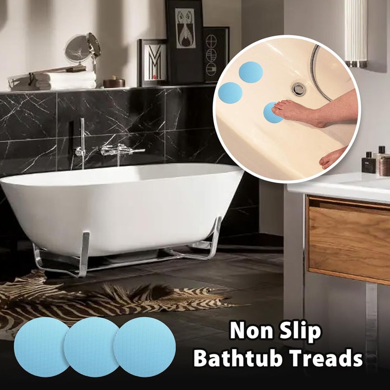 Coufce 24 PCS Bathtub Non Slip Stickers Blue Adhesive Decals Round Shape Anti Slip Shower Stickers Bath Non Slip Stickers for Floor Bathroom Stairs Ladders with Scraper - Image 3