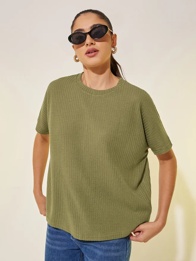 Styli Styli Walf Textured Round Neck Oversized T-Shirt