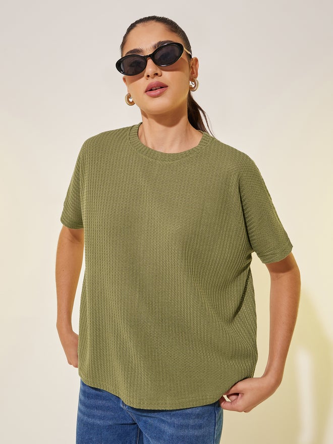 Styli Styli Walf Textured Round Neck Oversized T-Shirt - Image 3