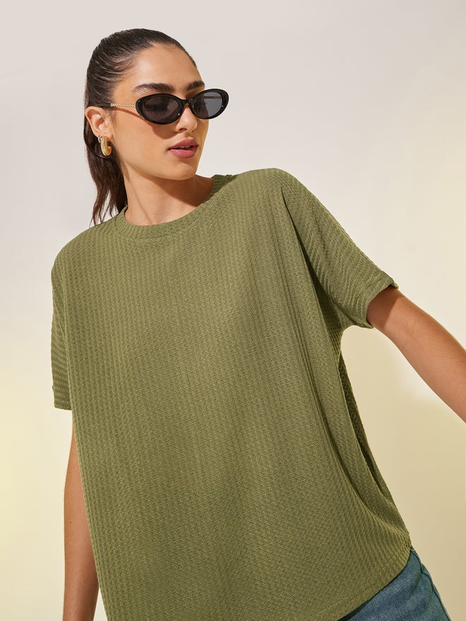 Styli Styli Walf Textured Round Neck Oversized T-Shirt - Image 1