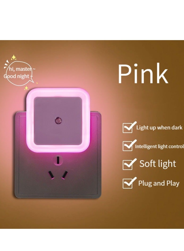 GELESE قابس إضاءة ليلي مربع جديد في مصباح غرفة النوم LED بجانب السرير مصباح ليلي بمقبس مصباح جو مزاجي تلقائيًا وردي ساطع في الليل