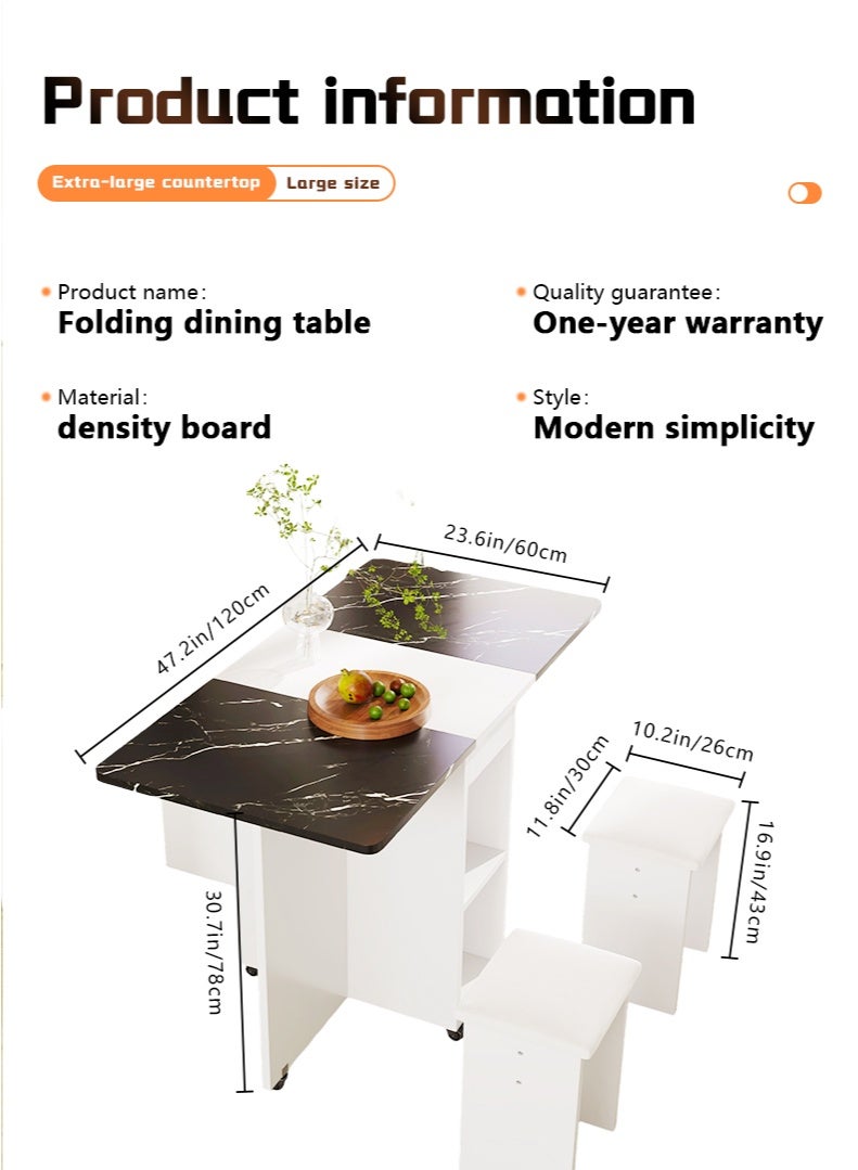 Generic Folding Dining Table,Dining Table, Removablefolding Dining Table, Dining Table Set For 4 Spacesaving Dining Table For Tight Spaces With 4 Chairshalfblack  - Image 4