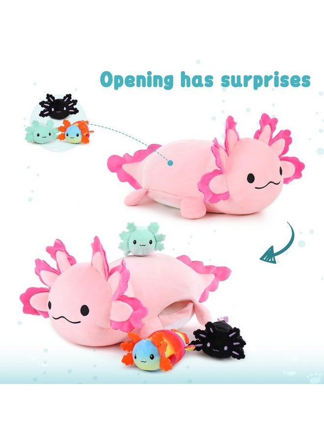 MaoGoLan 4Pcs Giant Axolotl Plush with 3 Babies Inside-23.5'' Large Ultra Soft Axolotl Stuffed Animals Throw Pillow-Squishy Plush Collection Gift for Axolotl Lover,Kids,Teens,Pink,Pink - Image 2