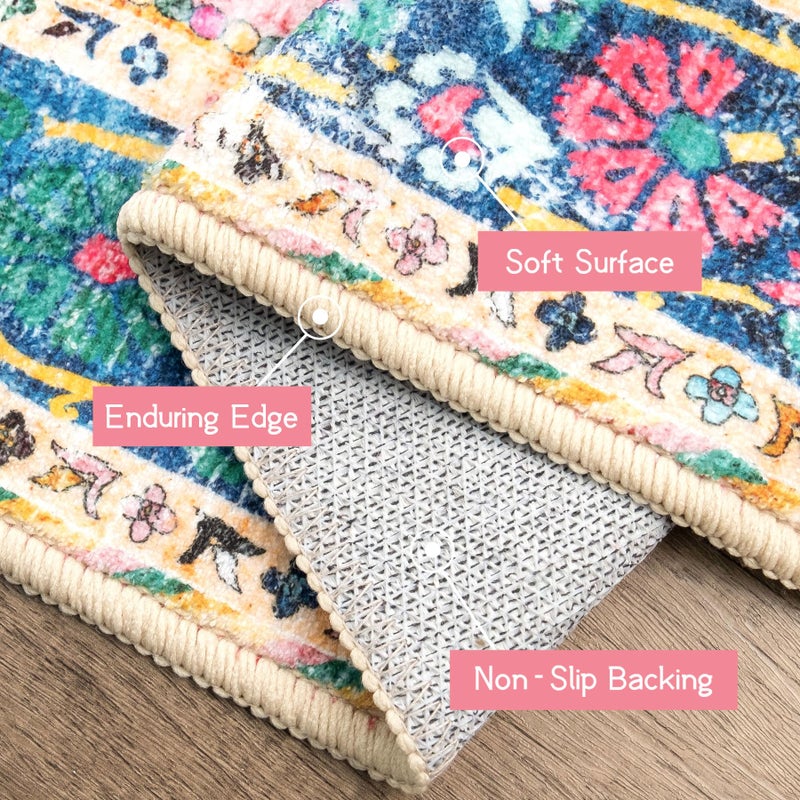 YesRug Boho Rug 3x5 Pink Small Area Rug Washable Vintage Rug for Kitchen Living Room Bedroom Bathroom Office Low Pile Non Slip Indoor Floor Carpet - Image 3