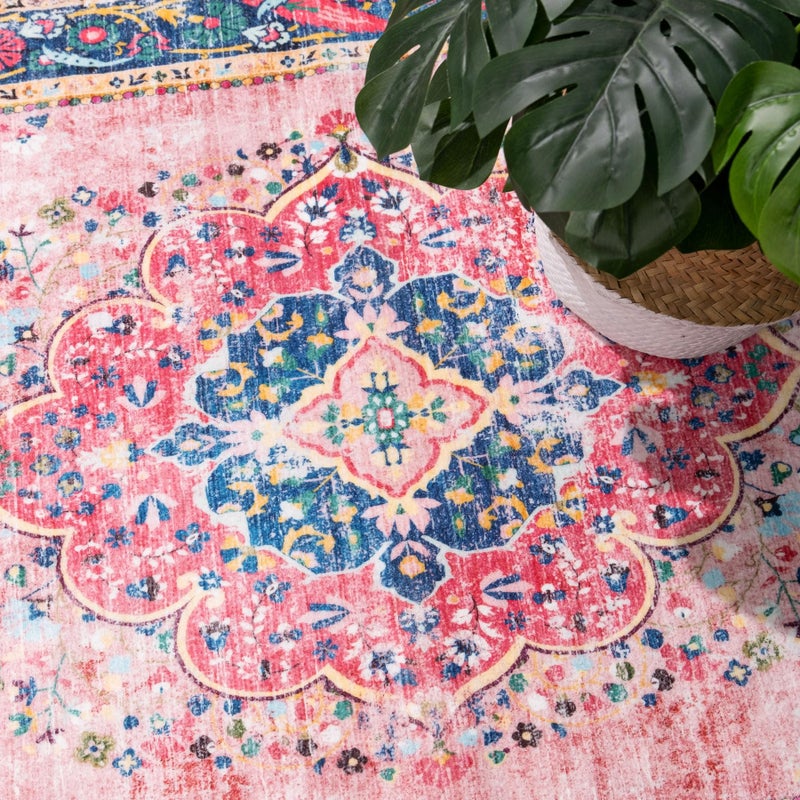 YesRug Boho Rug 3x5 Pink Small Area Rug Washable Vintage Rug for Kitchen Living Room Bedroom Bathroom Office Low Pile Non Slip Indoor Floor Carpet - Image 4