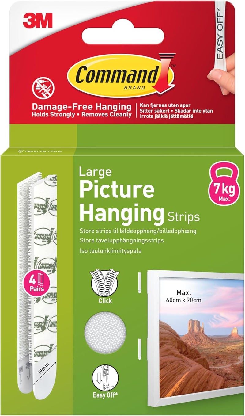 Command Large Picture Hanging Strips - 4 Pairs (8 Strips) - Damage-Free Hanging Solution - Image 1