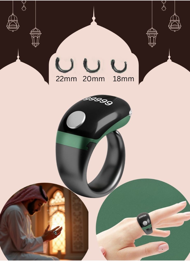 Generic - New Zikr Smart Ring OLED Display, IPX67 Waterproof Ring, Ring Counter, Adjustable Ring Size, 3 Compatible Sizes Included (18 /20 /22 ), Prayer Time Reminder with Reminder, Rosary Counter and Bluetooth Connection - Image 1