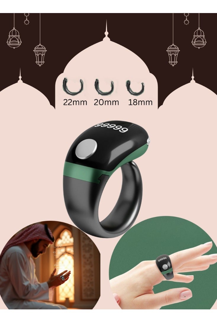 New Zikr Smart Ring OLED Display, IPX67 Waterproof Ring, Ring Counter, Adjustable Ring Size, 3 Compatible Sizes Included (18 /20 /22 ), Prayer Time Reminder with Reminder, Rosary Counter and Bluetooth Connection - Image 1